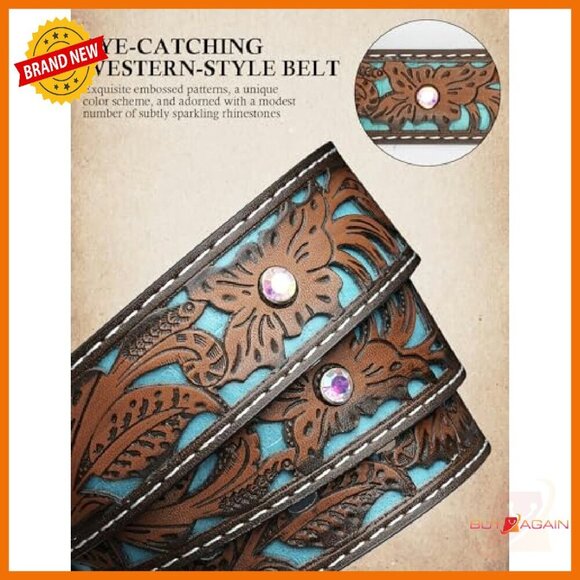 Western Belt with Carved Buckle, 9 Holes, PU Leather, Unisex main image 5
